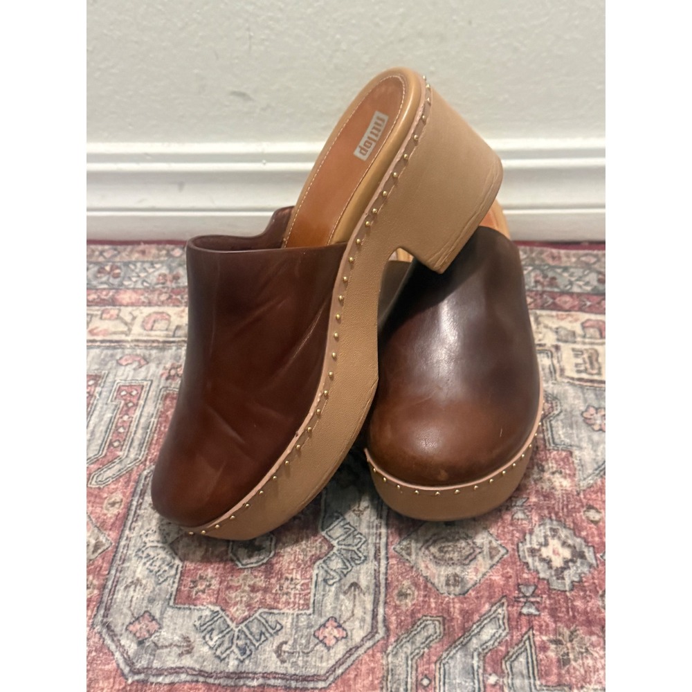 FitFlop Pilar Leather Platform Mules Brown Studded Clogs US 9 EU 41 womens - Picture 2 of 8
